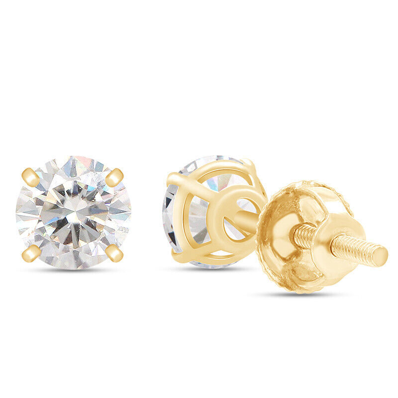 Solid 14k Yellow Gold Real Moissanite Stud Earrings Pass Tester 0.2-8ct
