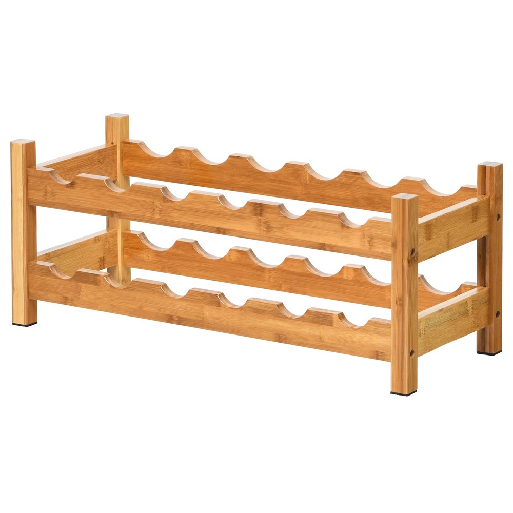 2-Tier 12 Bottles Display Storage Shelf Holder Bamboo Wine Rack Kitchen Natural