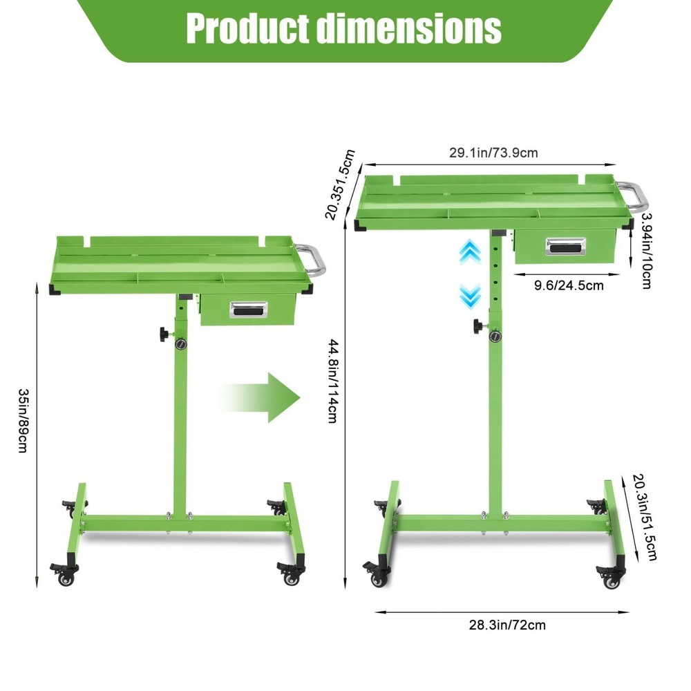 Rolling Work Table Adjustable Height Mobile Workbench w/ Wheels 220LBS Green