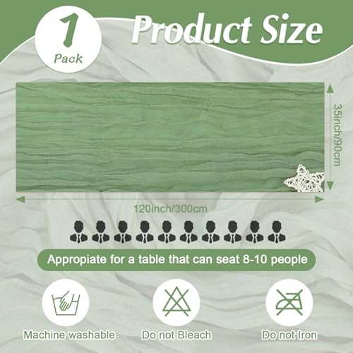 Cheesecloth Table Runner Rustic Sheer Boho Gauze 35 x 120 1 Pack Sage Green