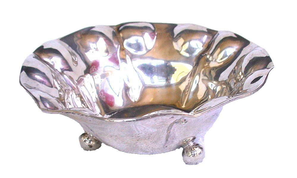 6 3/4 x 2 3/4 Inch .925 Solid Sterling Silver Scalloped Footed Bowl AS96/1926