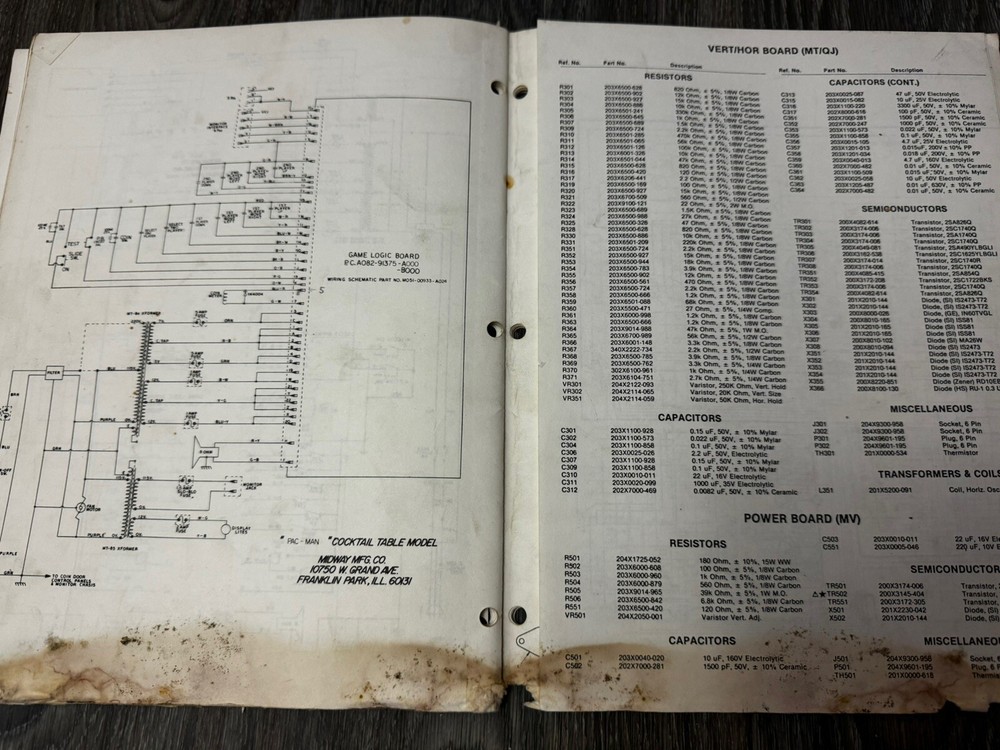 Midway Pac-Man Original Parts and Operating Manual