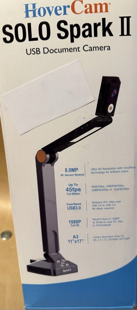 Hovercam Solo Spark USB Document Camera Scanner 8MP Resolution