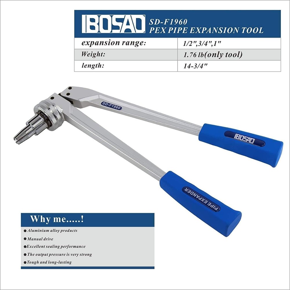 IBOSAD Manual PEX Pipe Expander Tool Kit with 5PCS be Chrome