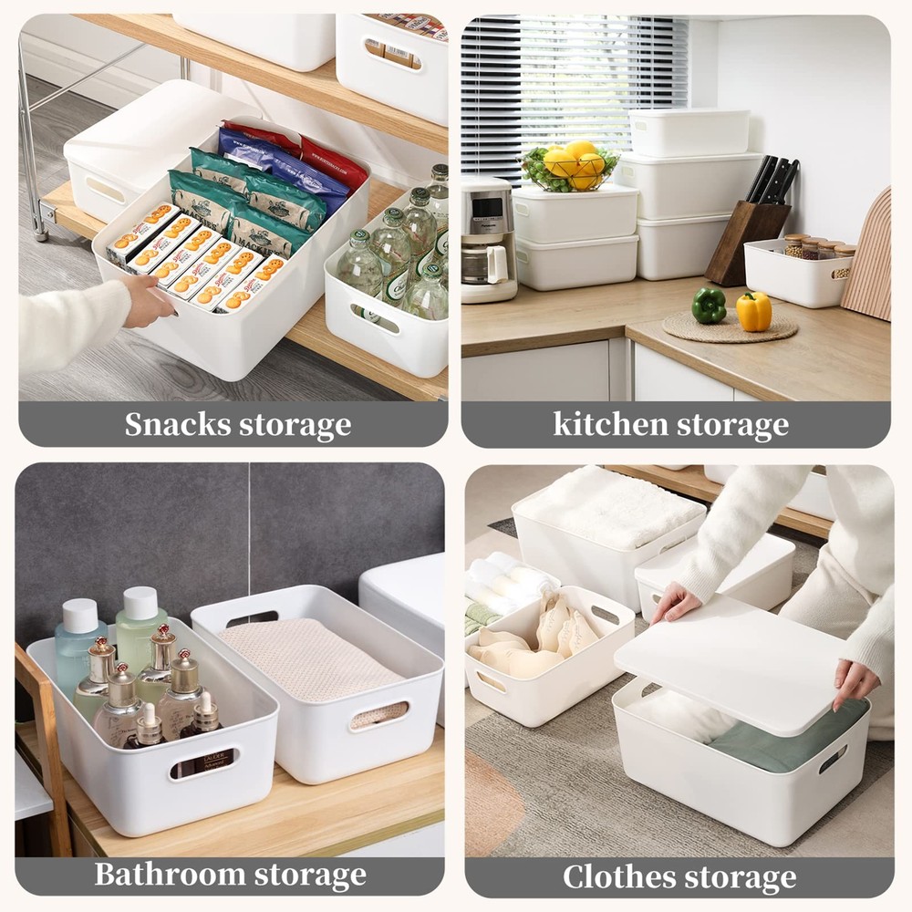 Plastic Storage Baskets Bins Boxes With Lids,Organizing Container White Stora...