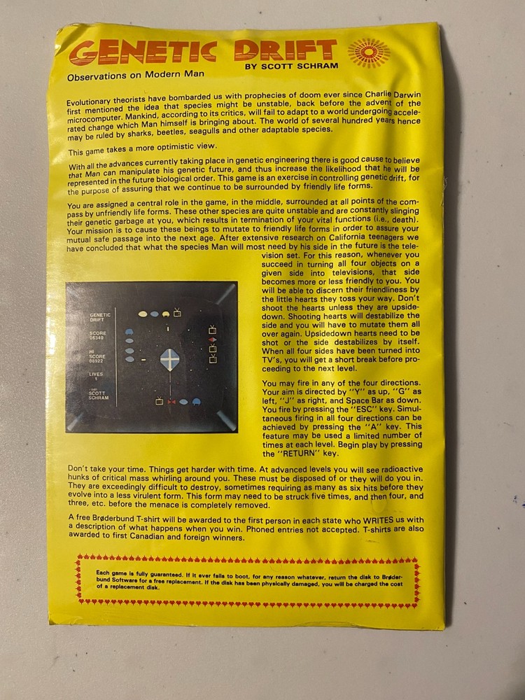 GENETIC DRIFT 1981 Broderbund Software For Apple II Computer