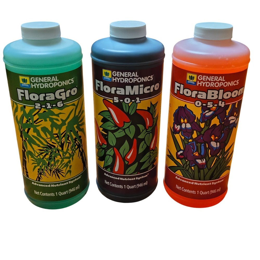 General Hydroponics Flora Grow Bloom Micro Combo Fertilizer set 1 Quart (3 Pack)