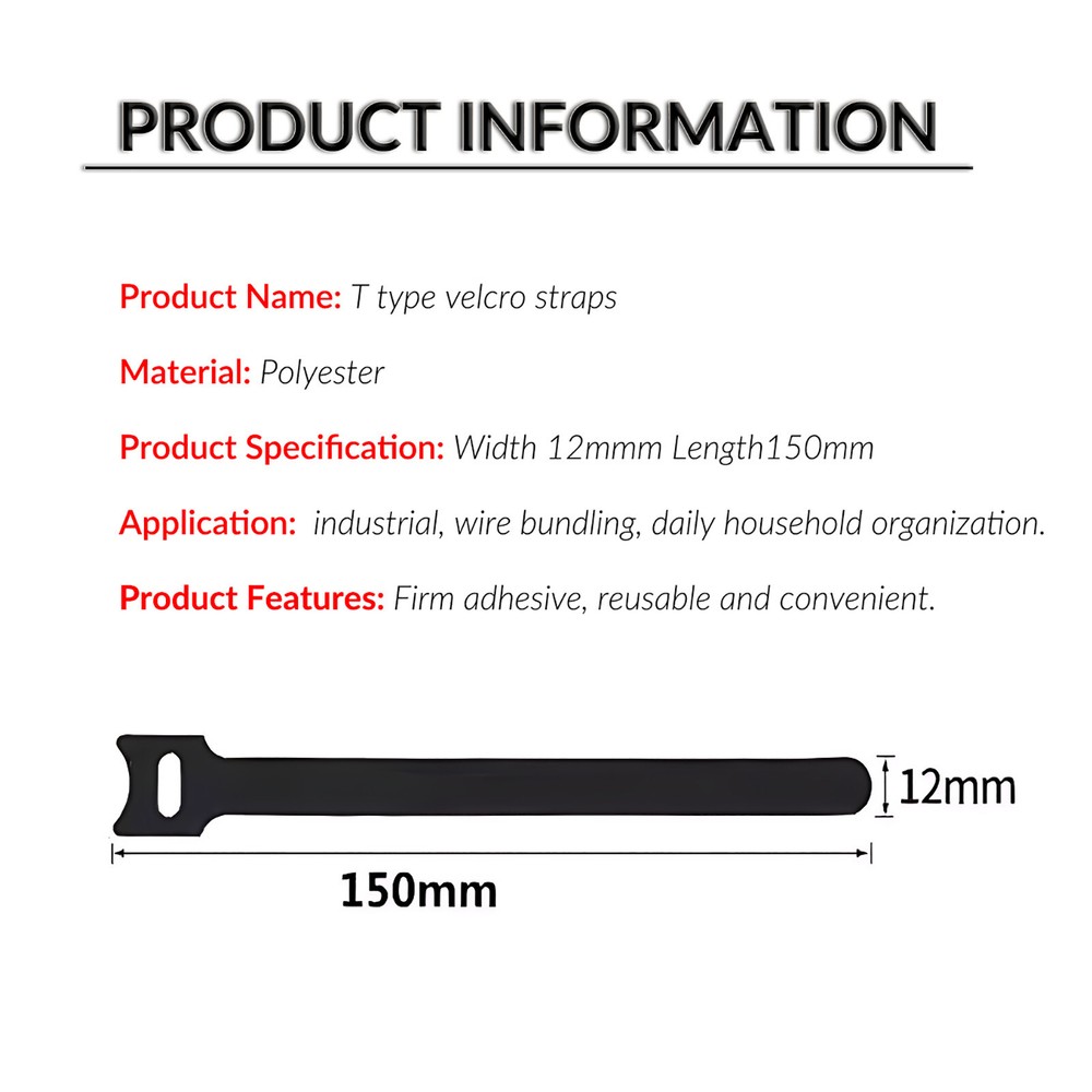Hook and Loop Cable Ties - Tidy Strap Adjustable Releasable Reusable Wire Colour