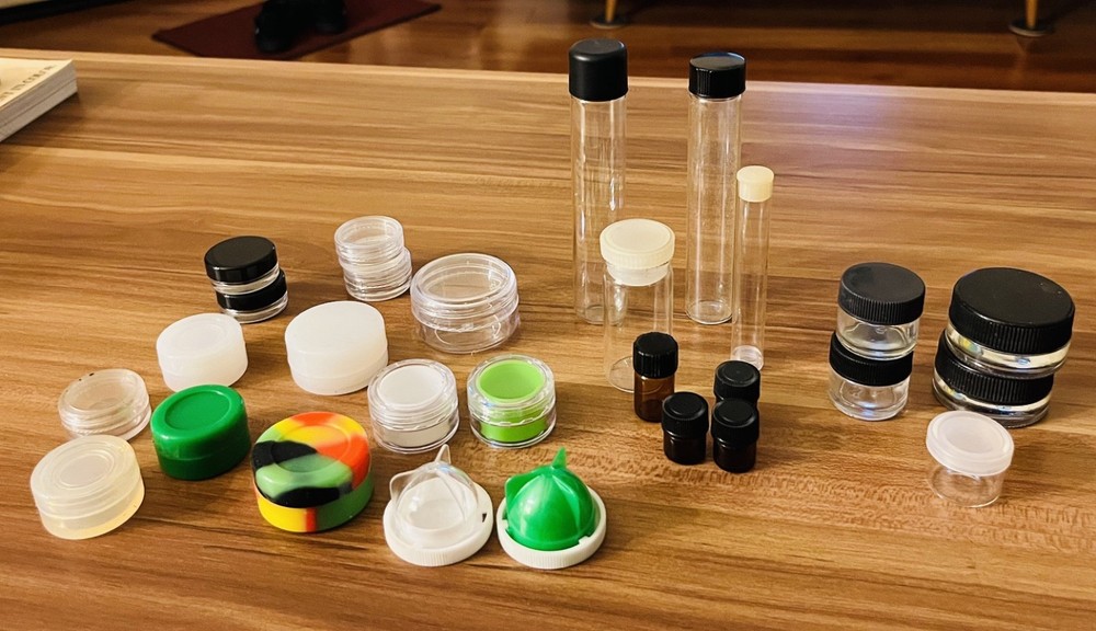 ASSORTED VILE STASH  PILL BOX STORAGE CASE CONTAINERS 25 PC