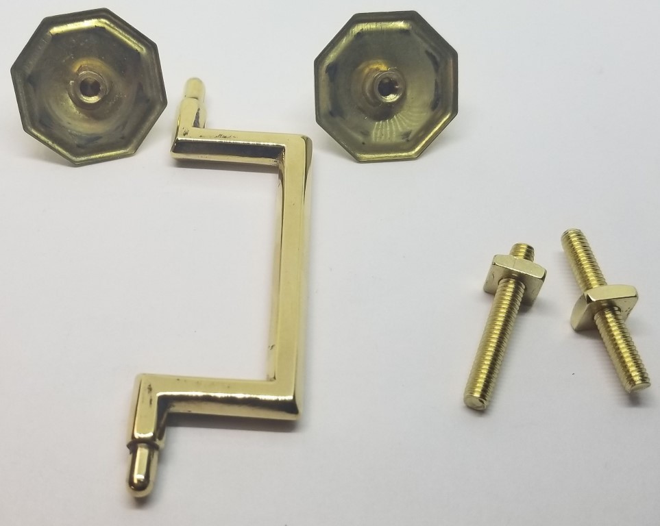 MEDIUM BRIGHT BRASS 3" Centers Colonial Revival Drawer Pull Square Handles KNOB