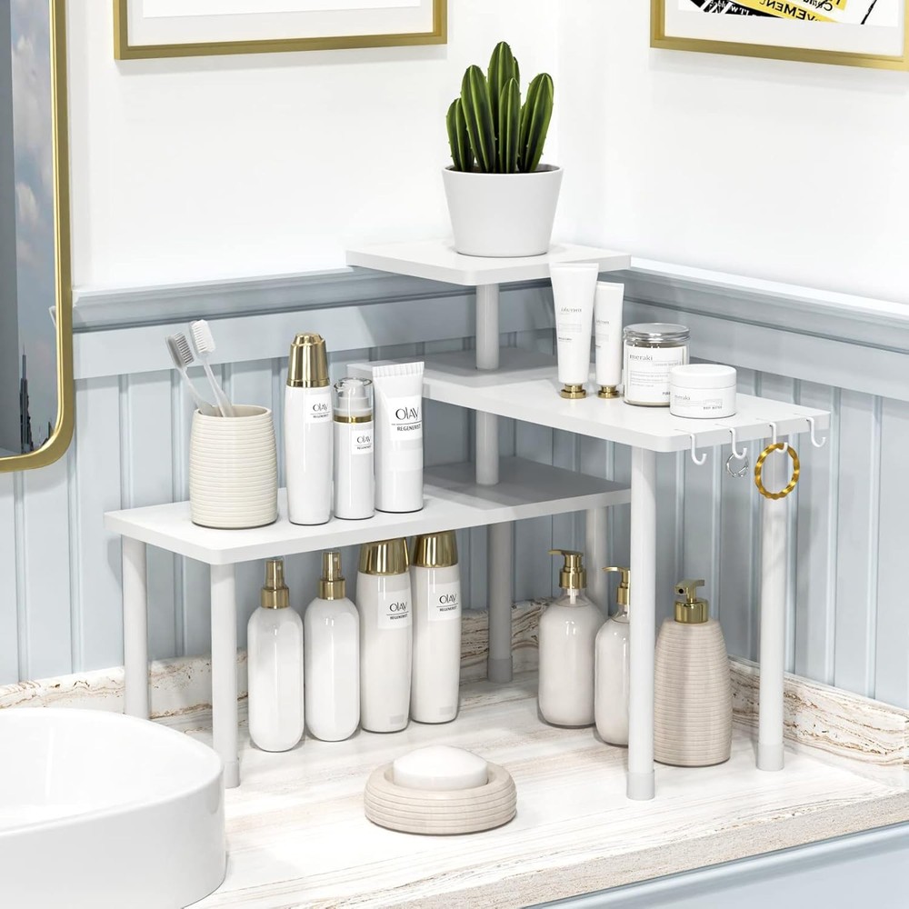 JayRex Bathroom Organizer Countertop Shelf, 3 Tier Corner Rack White