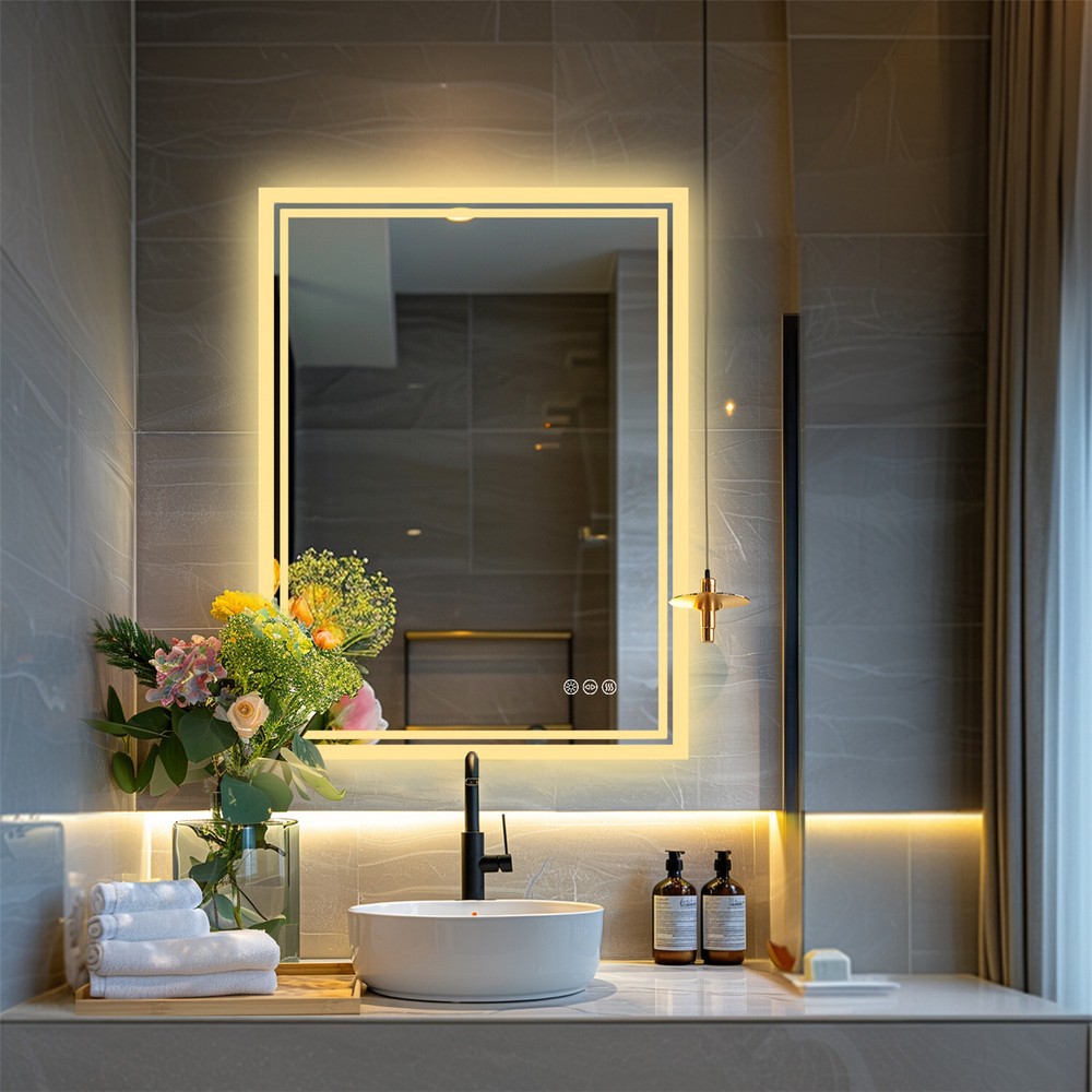 Rectangle Backlit Mirror Illuminated Demister Wall Mount Bathroom IP54 Dimmable