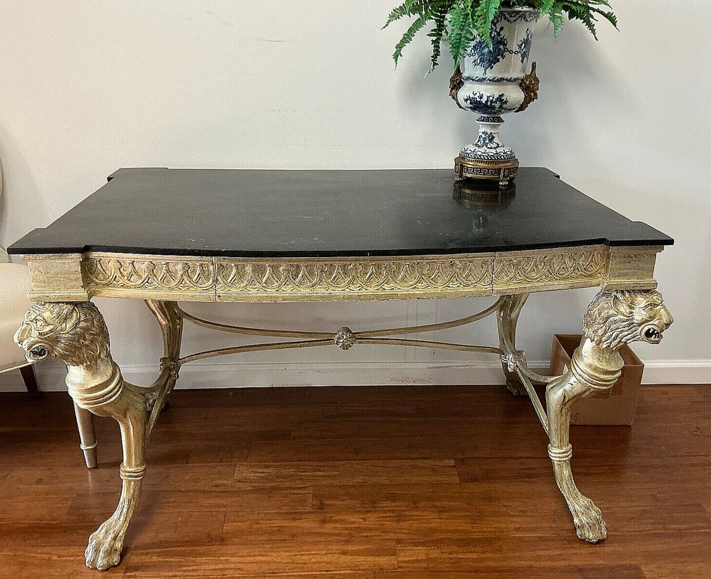 Empire Style Desk with Silver Leaf and Marble Top