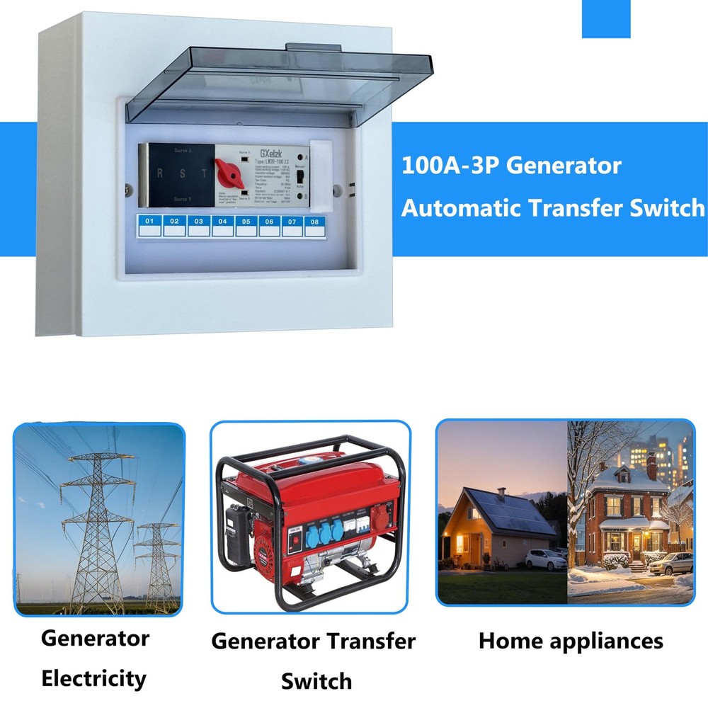 Automatic Generator Transfer Switch 100A 3P 4-Wire 120/240V Automatic/Manual ...