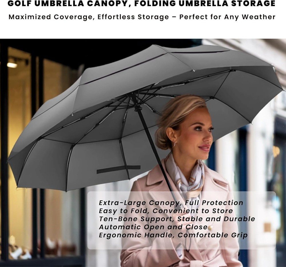 Large Folding Golf Umbrella Oversize Double Canopy Vented 10 Ribs practical