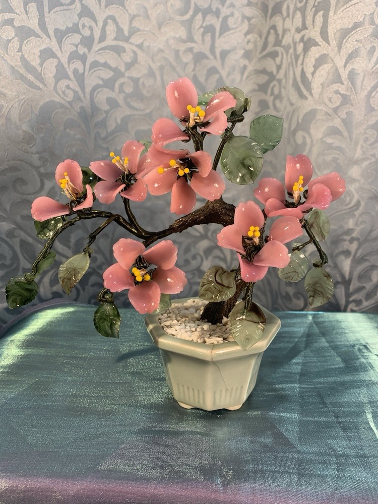 Vintage Glass Chinese Cherry Bonsai Tree READ