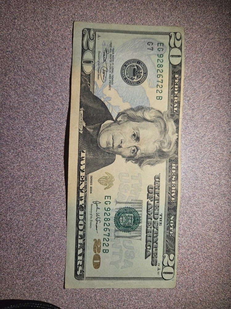 2004 miscut/print twenty $20 dollar bill.