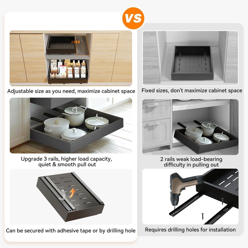 2 Pack 21'' Deep Pull Out Cabinet Organizer Expandable Width (12.6'' to 21'')...