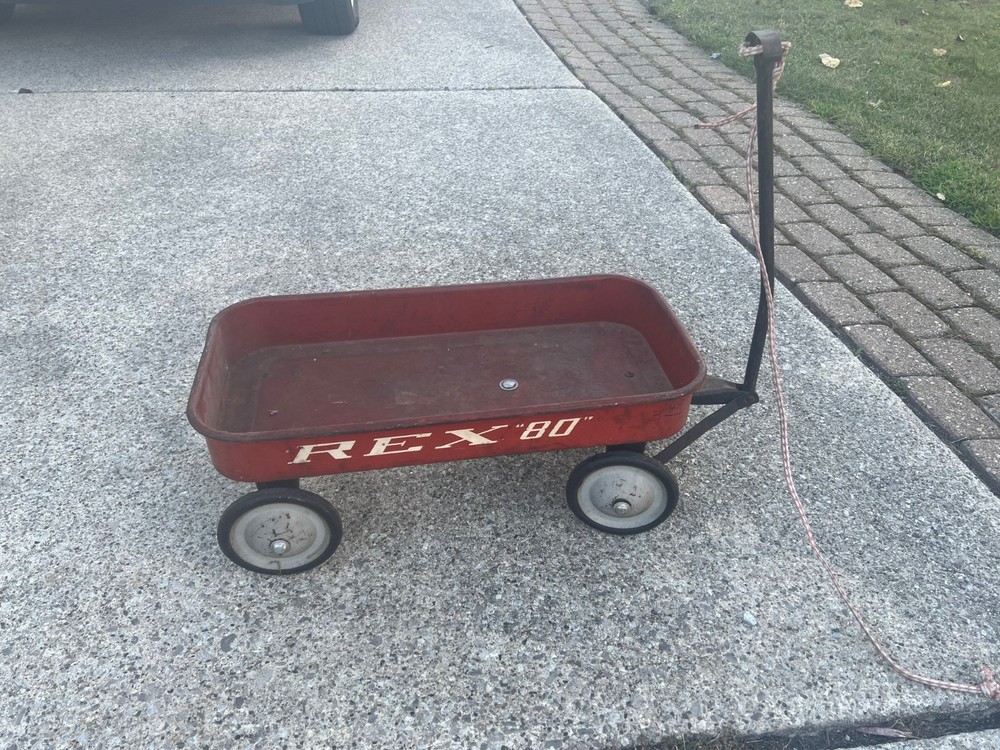 Vintage 1950s Rex Jet "80" Red Metal Pull Wagon