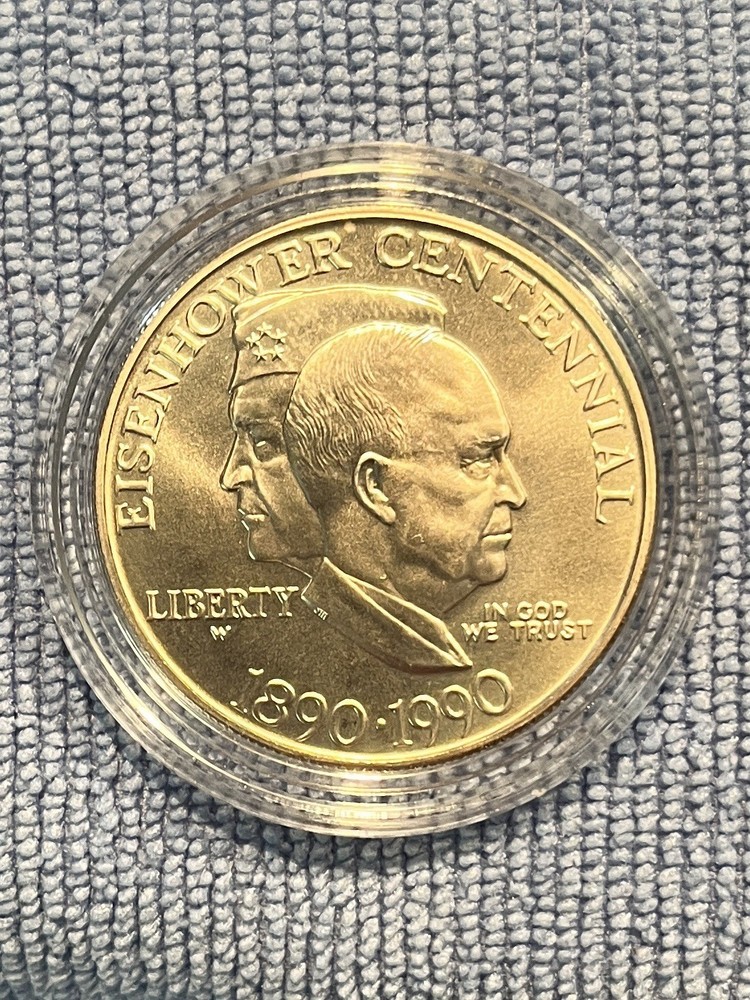 1990 P Eisenhower Centennial Uncirculated Silver Dollar Capsule