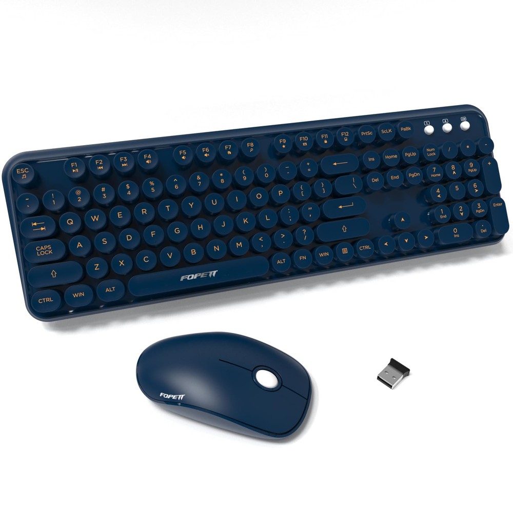 Wireless Keyboard Mouse Combo Switch Button 2.4GHz Cordless Typewriter Blue