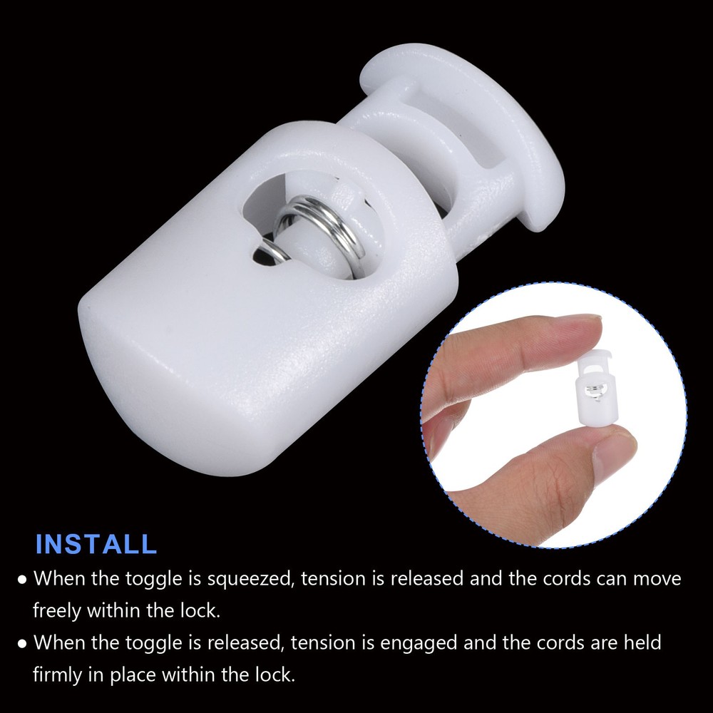 10pcs Plastic Cord Locks End Spring Stop Toggle Stoppers 0.2" Single Hole White