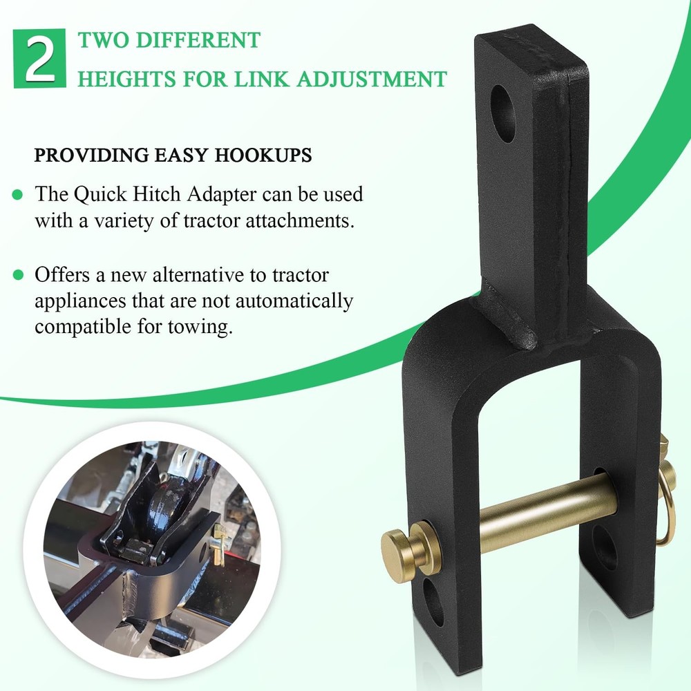 Versatile Quick Hitch Adapter Used to Adjust Top Link Bracket Movements Black