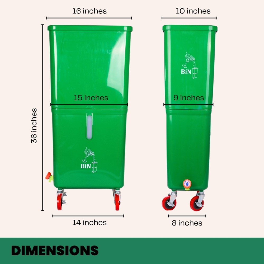 Green Drink Dump Bin w/ Wheels – Dual Compartment Liquid & Trash Disposal