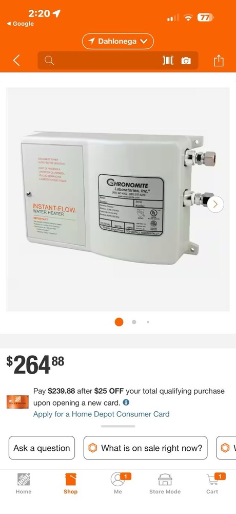 Chronomite Labs 120VAC Undersink Electric Tankless Water Heater