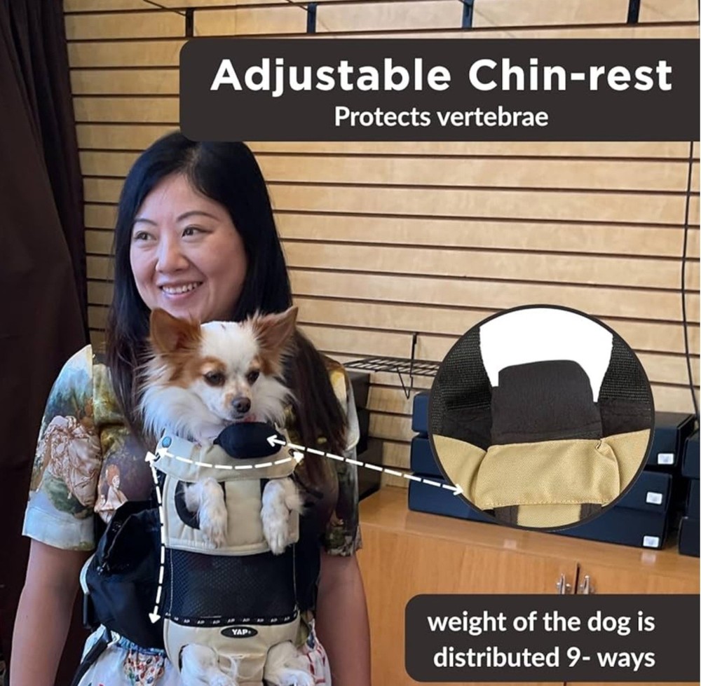 YAP SAK Medium Long Backpack Supportive Dog Pet Carrier Tan Black