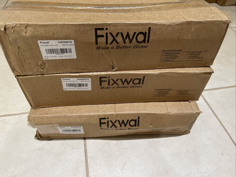 3 Boxes-Rustic Wood Bathroom Floating Shelves - Fixwal 3+1 Rustic Brown NEW