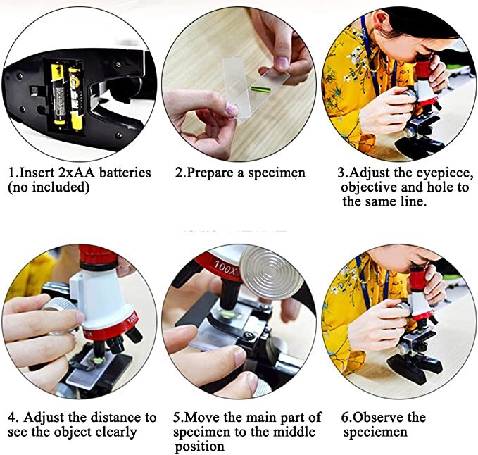 Kid Toy Microscope Science Kit 100X 400X 1200X Educational Lab Magnification
