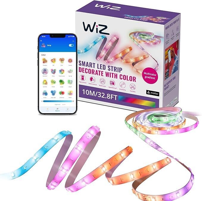 32.8ft Smart LED Light Strip – Multicolor, AppVoice Control, Google Home