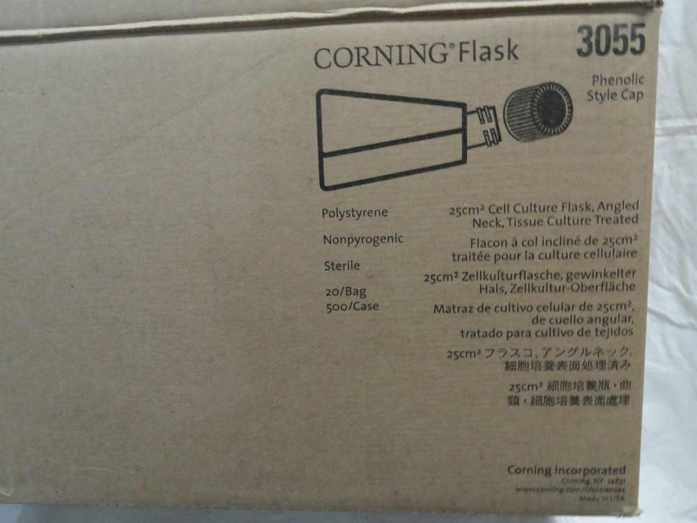 20 Corning 25cm² Cell Culture Flasks 3055 Angled Neck Triangular Sterile Treated