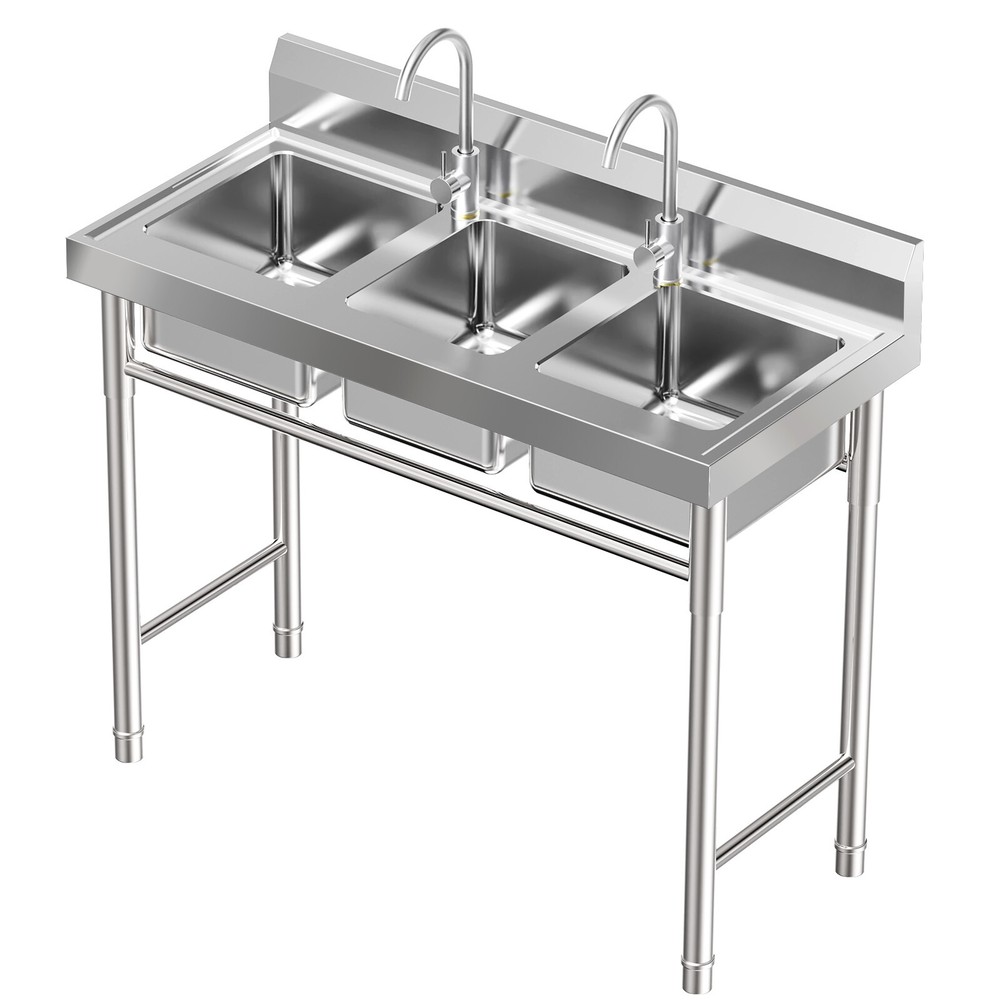 Commercial Stainless Steel 3-Compartment Sink for Efficient Kitchen Cleaning