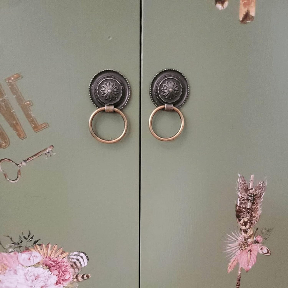 Set of 2 Vintage Antique Bronze Cabinet Drawer Ring Pull Knobs, 30mm