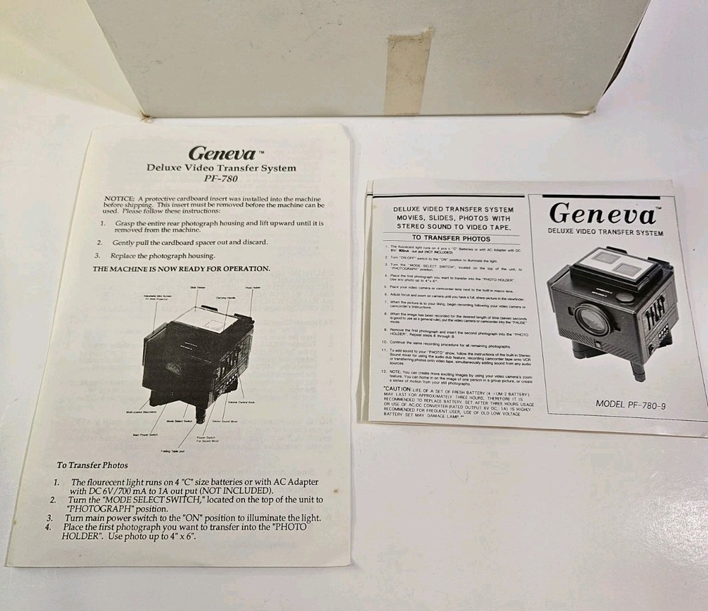 Geneva Deluxe Video Transfer System PF-780 W/ Box & Instructions Working