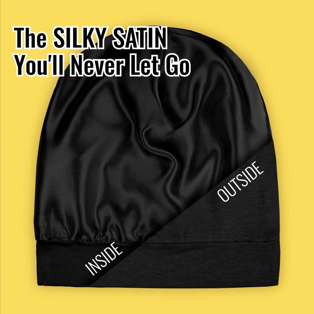 PARISBELLA Satin Lined Sleep Cap Bonnet for Curly One Size, Solid Color-black
