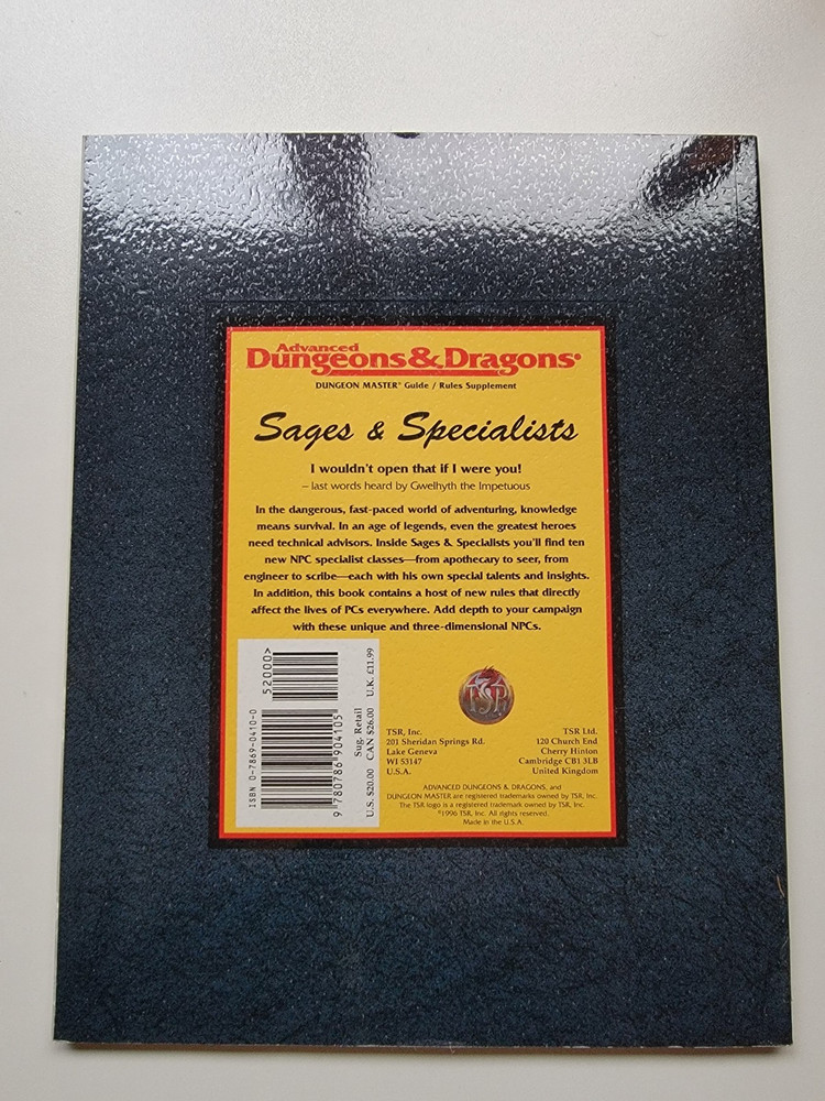 Advanced D&D: Sages & Specialists -Dungeon Master Guide (Paperback, 1996)