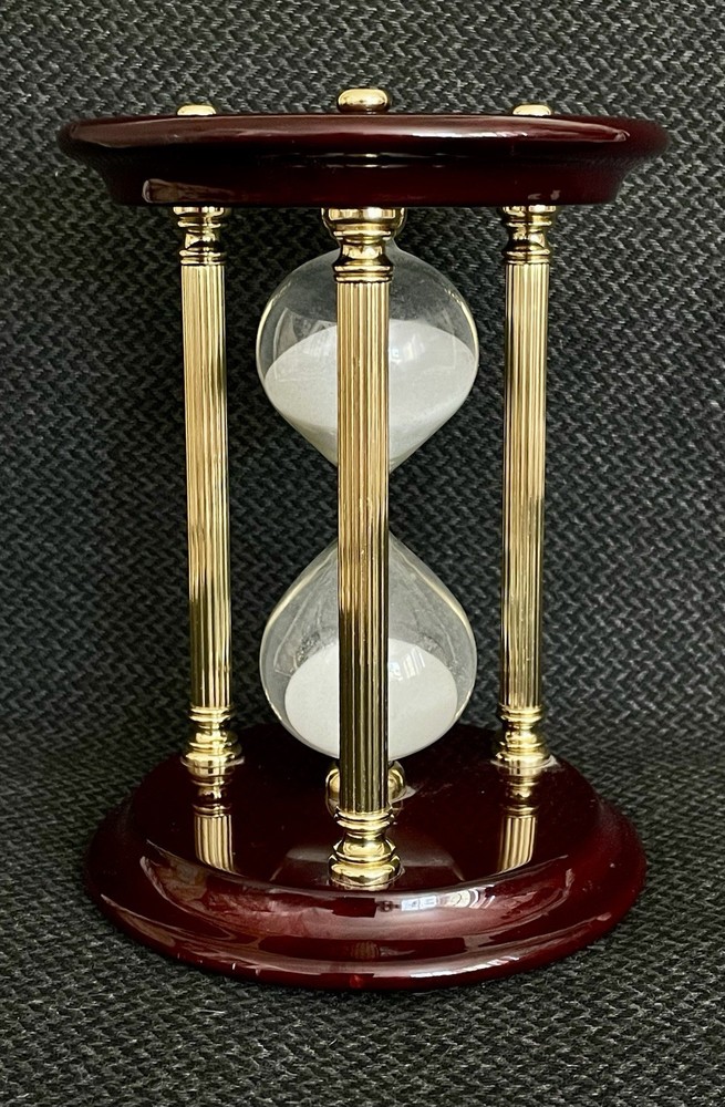 Classic Hourglass Timer with Lacquered Mahogany Base + Columns - 15 Minute Timer