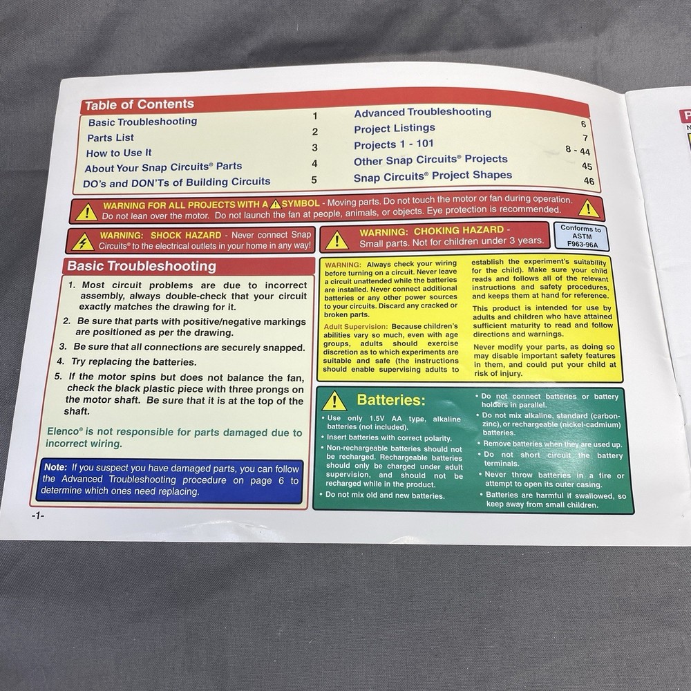 ELECTRONIC SNAP CIRCUITS Projects 1-101 instruction manual ONLY..2012