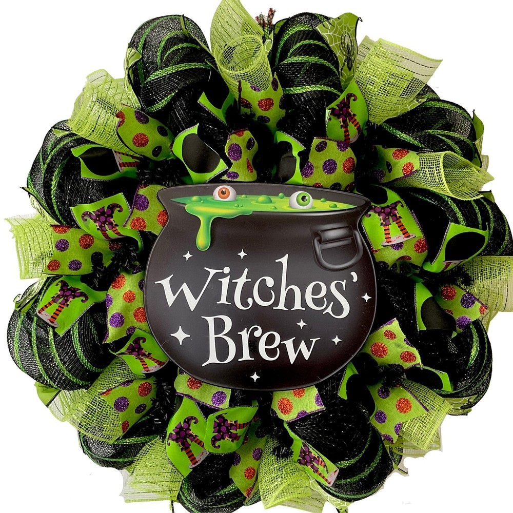 Witches' Brew Cauldron Halloween Deco Mesh Wreath