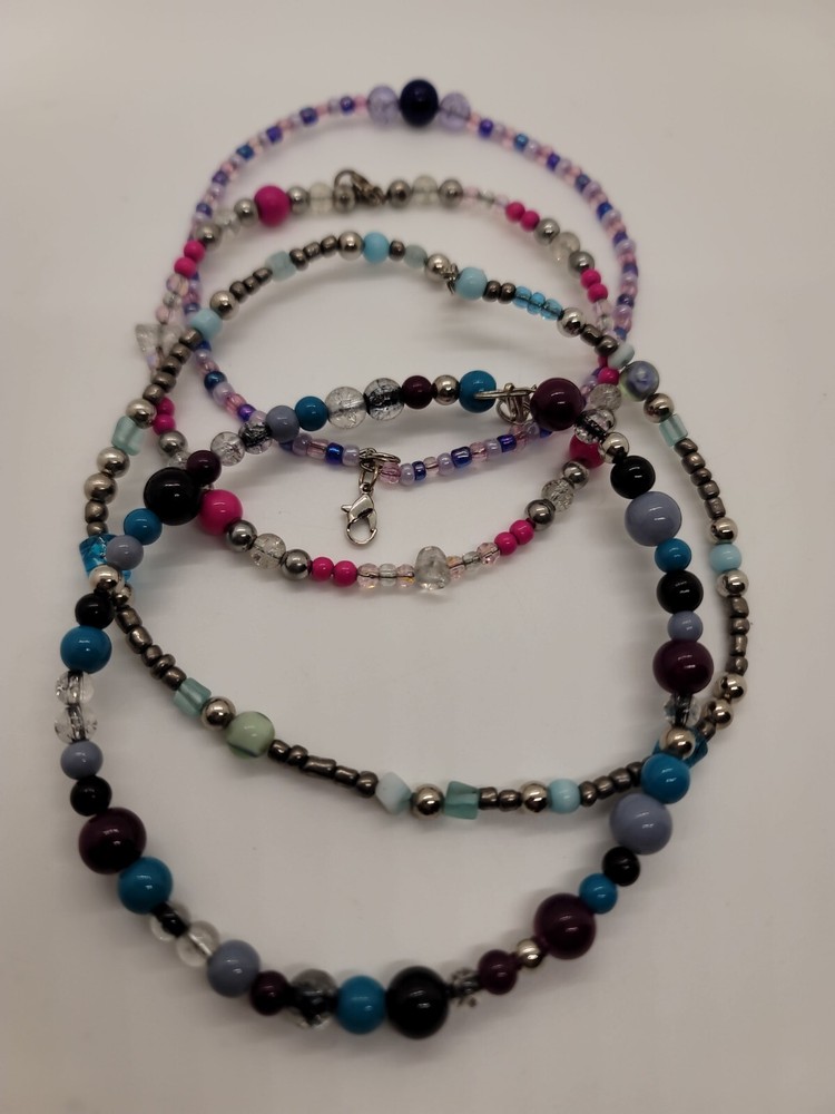 4 Handmade Beaded Ankle Bracelet Multicolored  Glass Beads