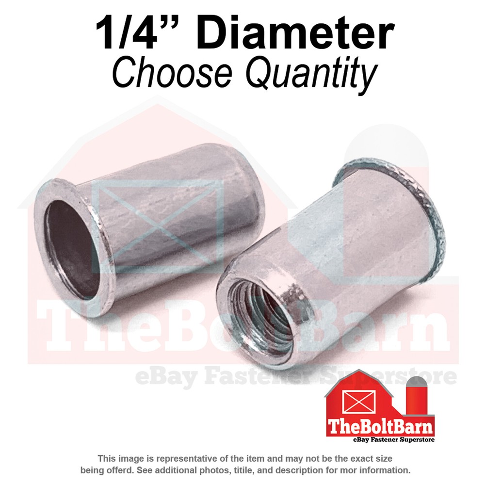 1/4"-20 Small Flange Smooth Body Rivet Nuts Zinc Clear (Choose Quantity)