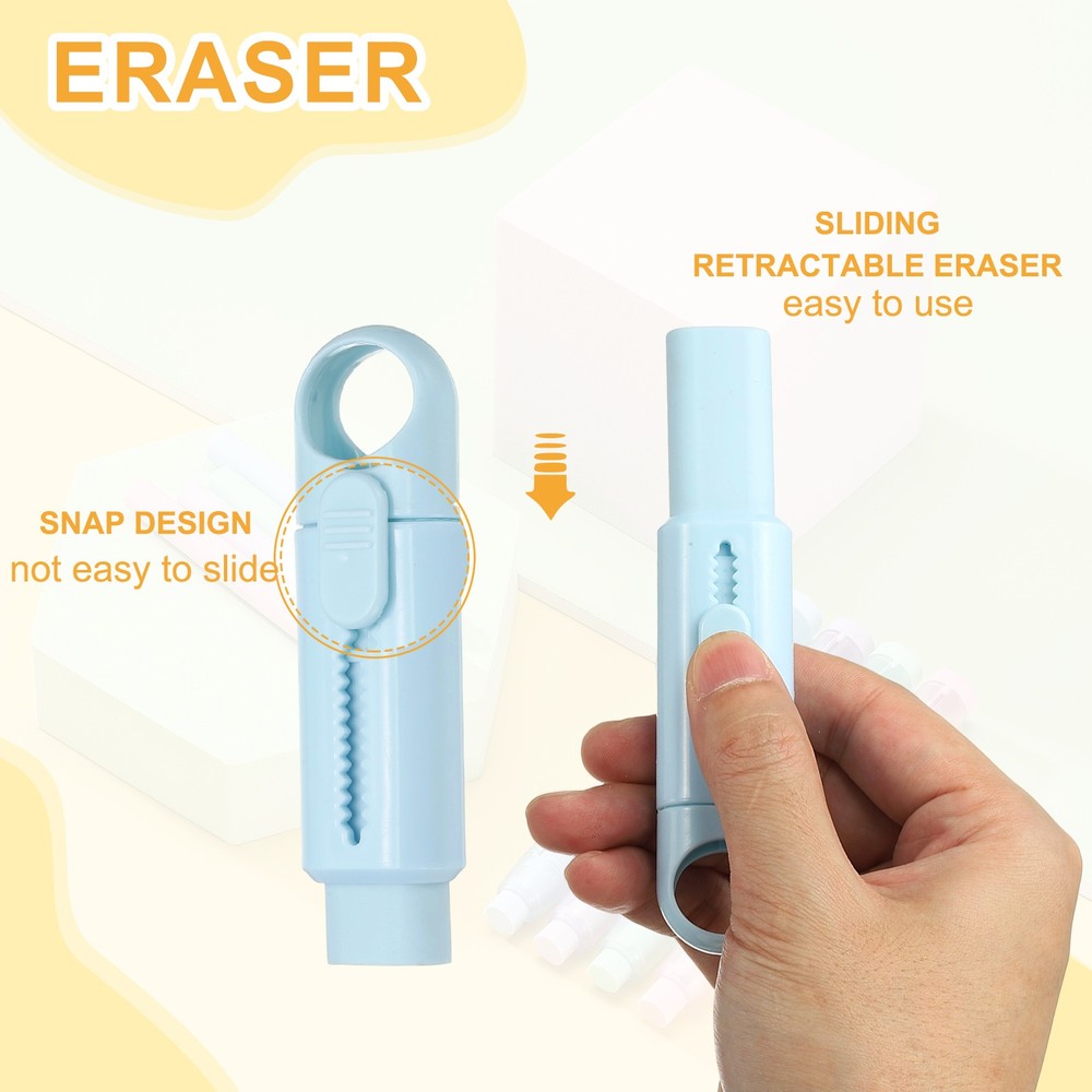 6 Pack Erasers, Pencil Erasers Large Eraser Push Pull Cute Soft, Blue TPE
