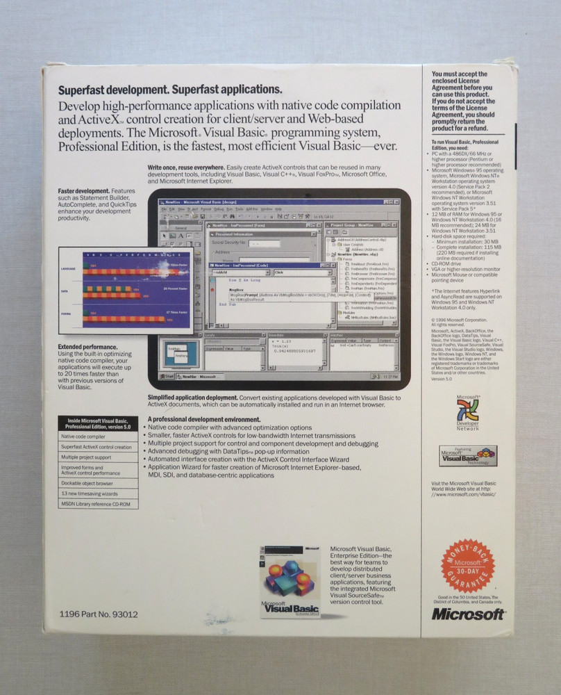 Microsoft Visual Basic 5.0 Professional Edition CD-ROM Software Open Box