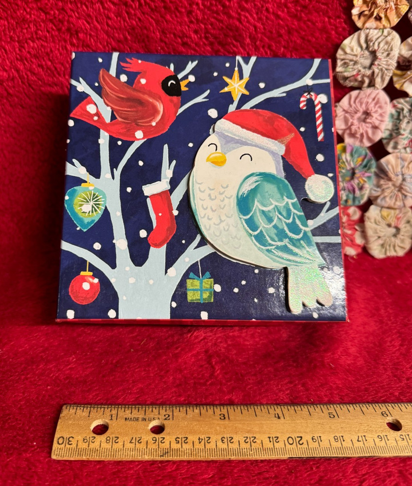 Cute Cardinal & Owl Christmas Scene Gift Storage Box