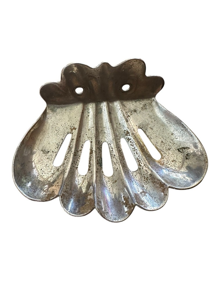Antique Original c1910 Nickel Plated Clam Shell Wall Mount Soap Dish