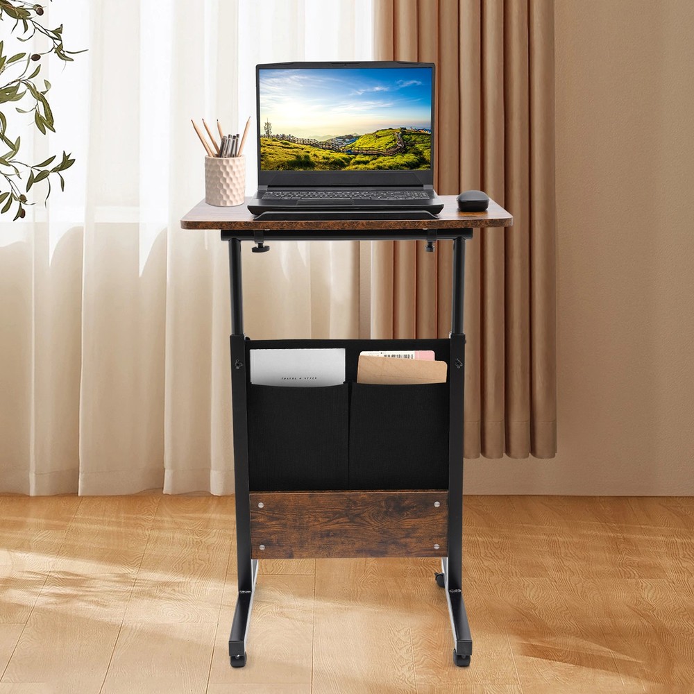 Adjustable Height Rolling Laptop Desk with Storage for Home & Office