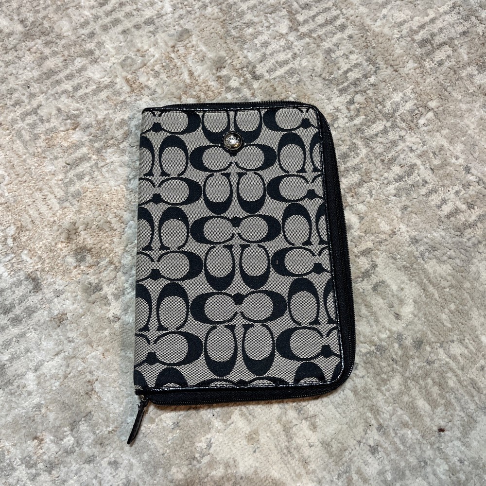 Coach Signature Pattern EReader/tablet case in Black and Gray , 6x9”